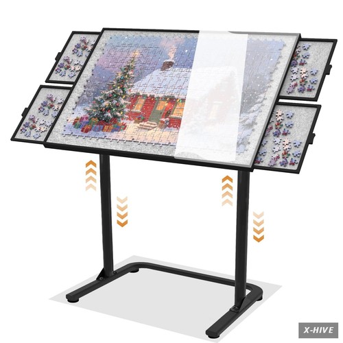 Puzzle table with - puzzle, drawers